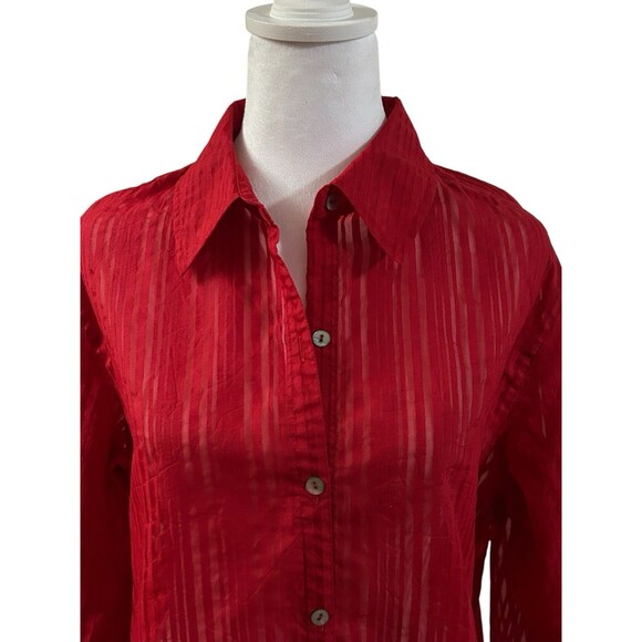 Additions By Chicos Red Striped Button Down Shirt Chicos Sz 2‎ (Sz 12) - Picture 2 of 5